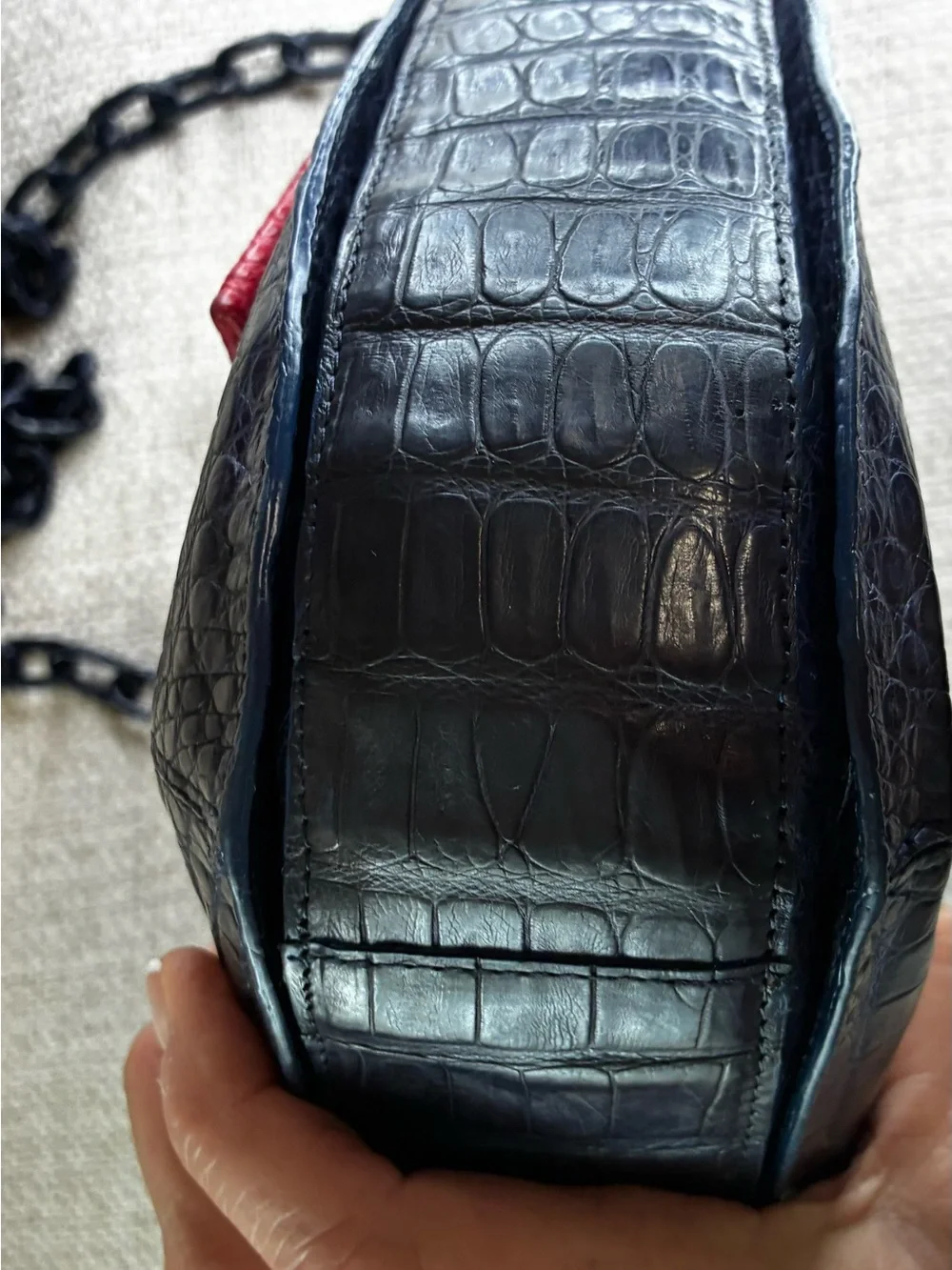 Nancy Gonzalez Rare VGC Navy/Red Crocodile Round Flap-Top Crossbody Bag